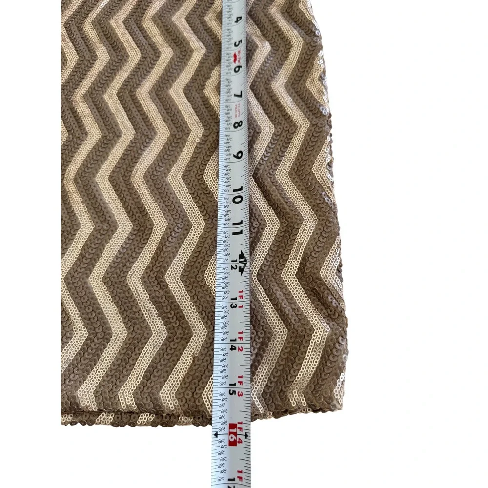 Free People Size S Sequin Chevron Mini Skirt Brown Gold Metallic Party Y2K